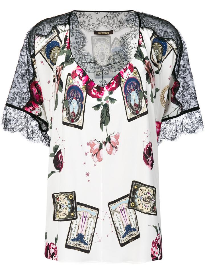 Roberto Cavalli - Lace Detailing Shift Blouse - Women - Polyamide/viscose - 42, White, Polyamide/viscose