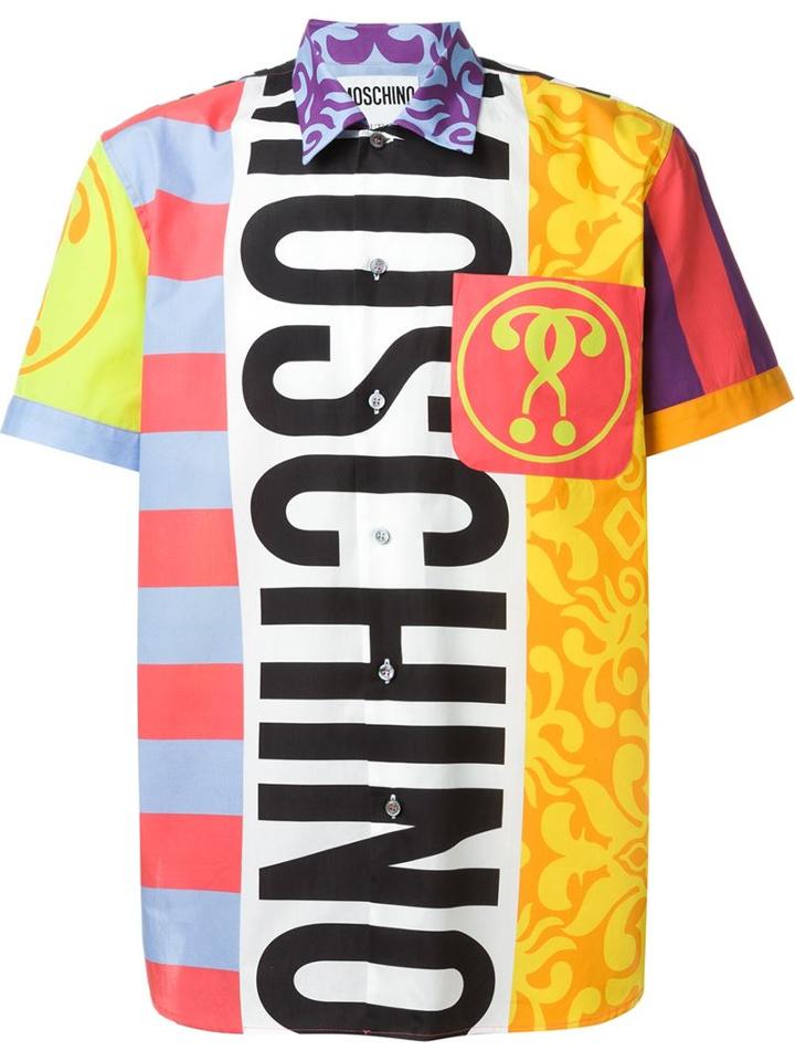 Moschino Panelled Printed Shirt, Men's, Size: 41, Cotton