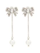 Miu Miu Crystal-bow Pearl Drop Earrings - Cream/ Crystal