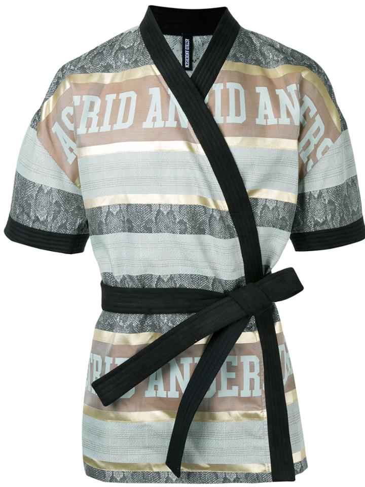 Astrid Andersen Logo Short Sleeve Kimono Jacket - Brown