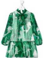 Dolce & Gabbana Kids Leaf Print Chiffon Dress, Girl's, Size: 6 Yrs, White