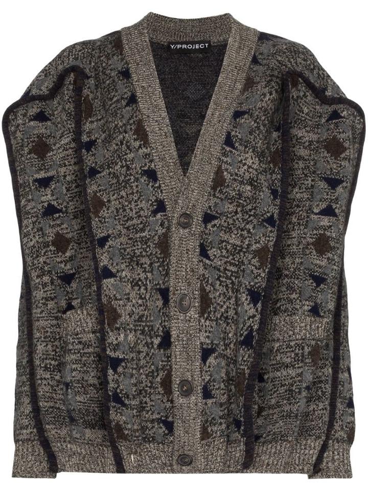 Y/project Oversized Geometric-knit Cardigan - Grey