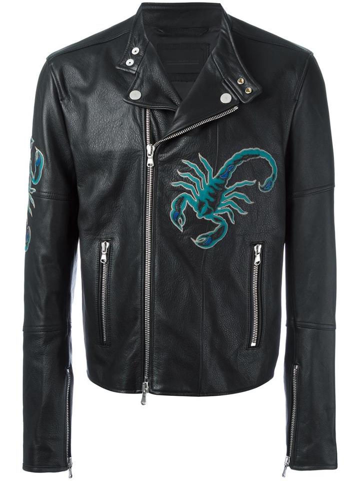 Diesel Gold Scorpion Patches Biker Jacket, Men's, Size: 46, Calf Leather/rayon/polyester