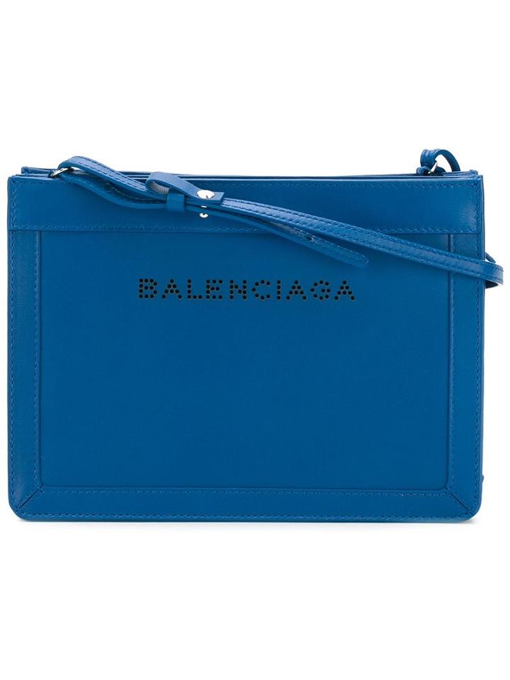 Balenciaga Zipped Shoulder Bag, Women's, Blue, Cotton/nappa Leather