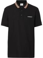 Burberry Icon Stripe Detail Cotton Piqué Polo Shirt - Black