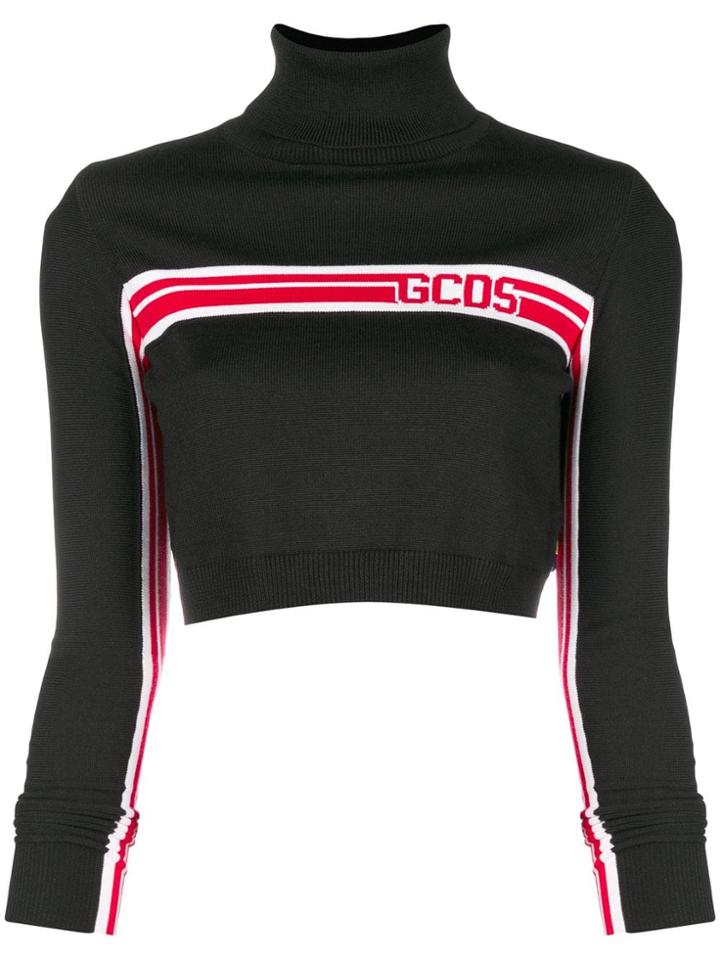 Gcds Roll Neck Logo Cropped Jumper - Black