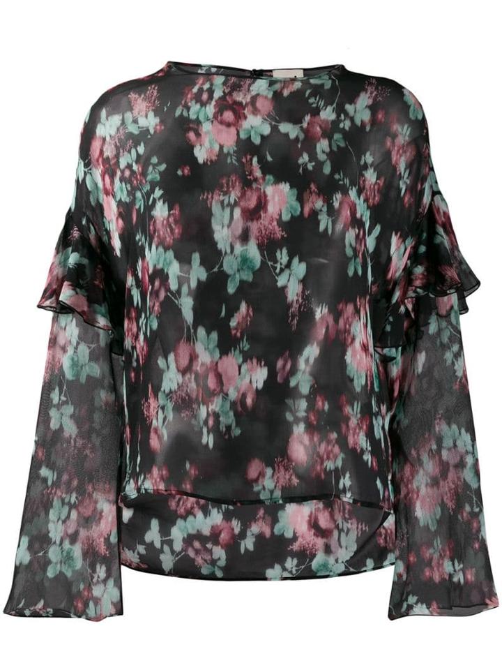 L'autre Chose Silk Floral Blouse - Black