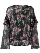 L'autre Chose Silk Floral Blouse - Black