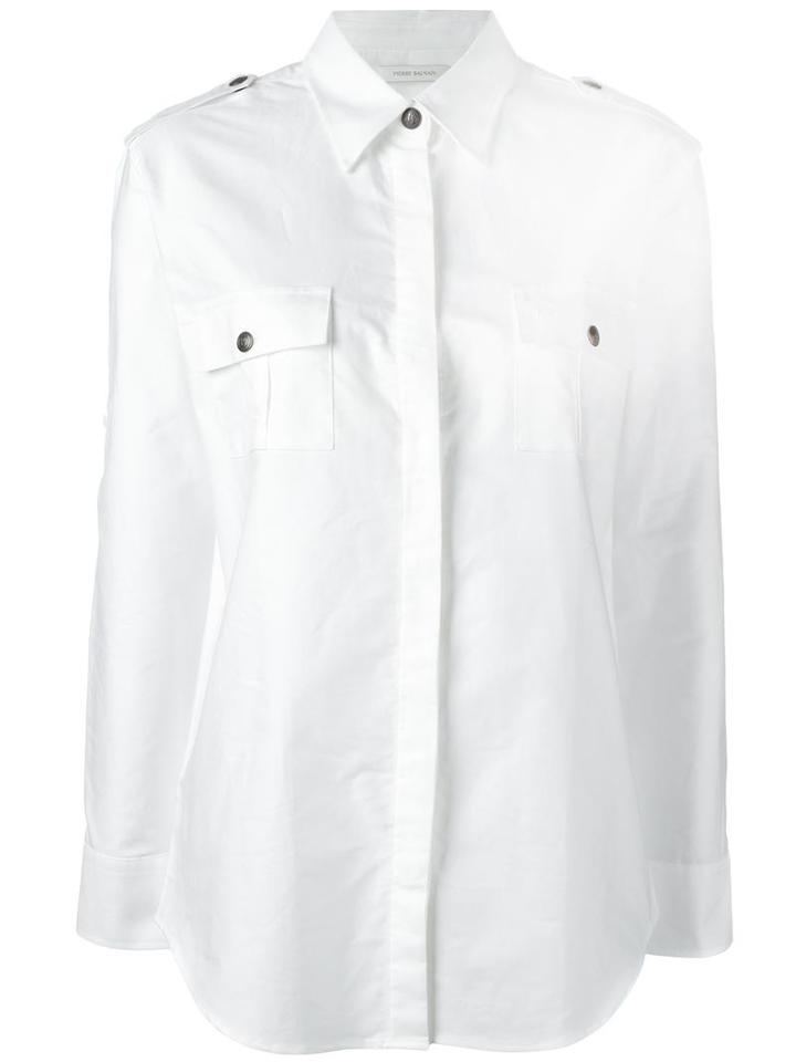 Pierre Balmain Epaulette Detail Plain Shirt, Women's, Size: 42, White, Cotton