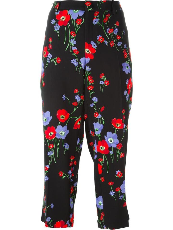 No21 Floral Print Cropped Trousers, Women's, Size: 40, Black, Viscose/spandex/elastane