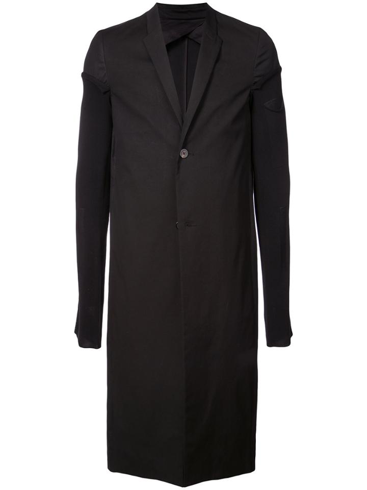 Rick Owens Panelled Sleeve Single Breasted Coat - Black