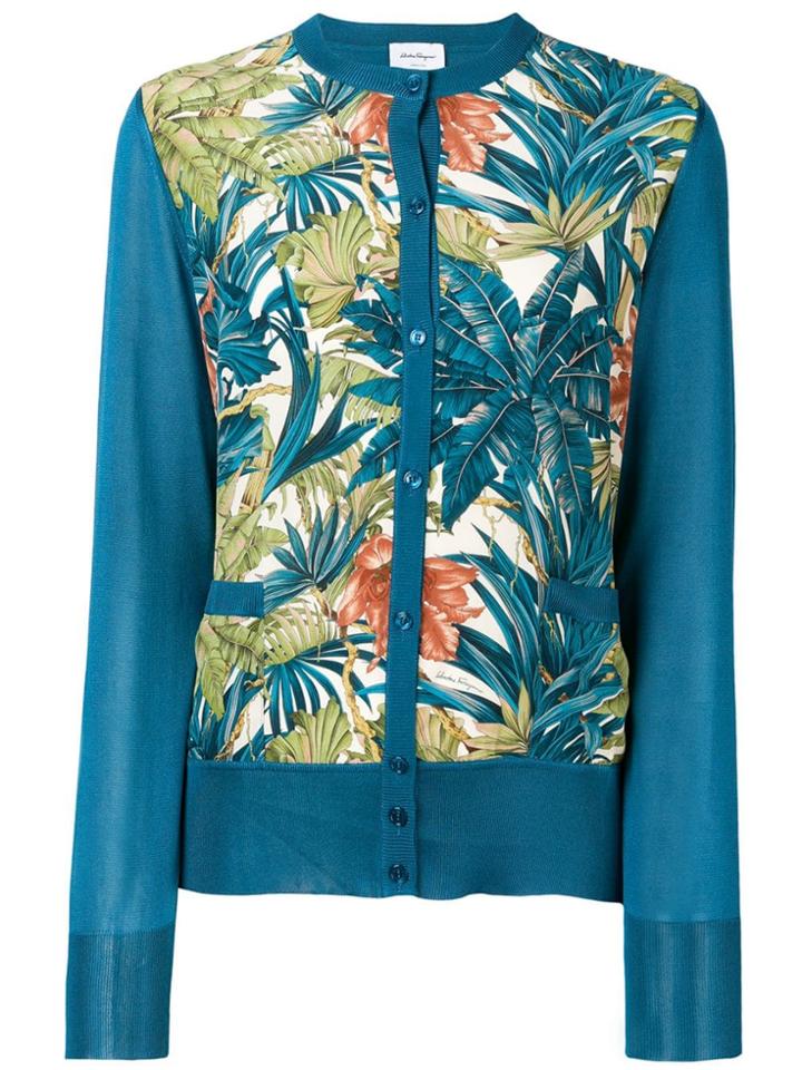 Salvatore Ferragamo Leaf Print Cardigan - Blue