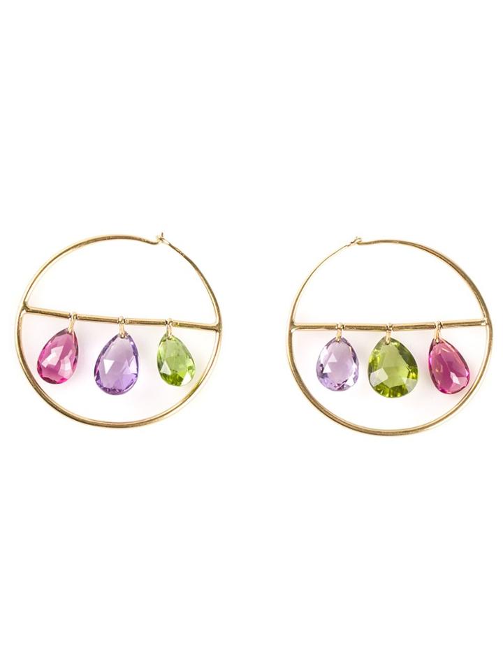 Marie Helene De Taillac 22kt Gold Drop Gemstone Hoop Earrings -
