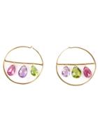 Marie Helene De Taillac 22kt Gold Drop Gemstone Hoop Earrings -