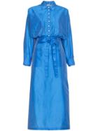 Attico Silk Button Down Shirt Dress - Blue