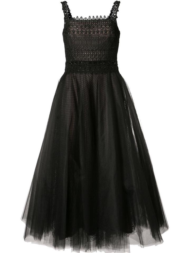 Marchesa Notte Tulle Flared Dress, Women's, Size: 14, Black, Polyester