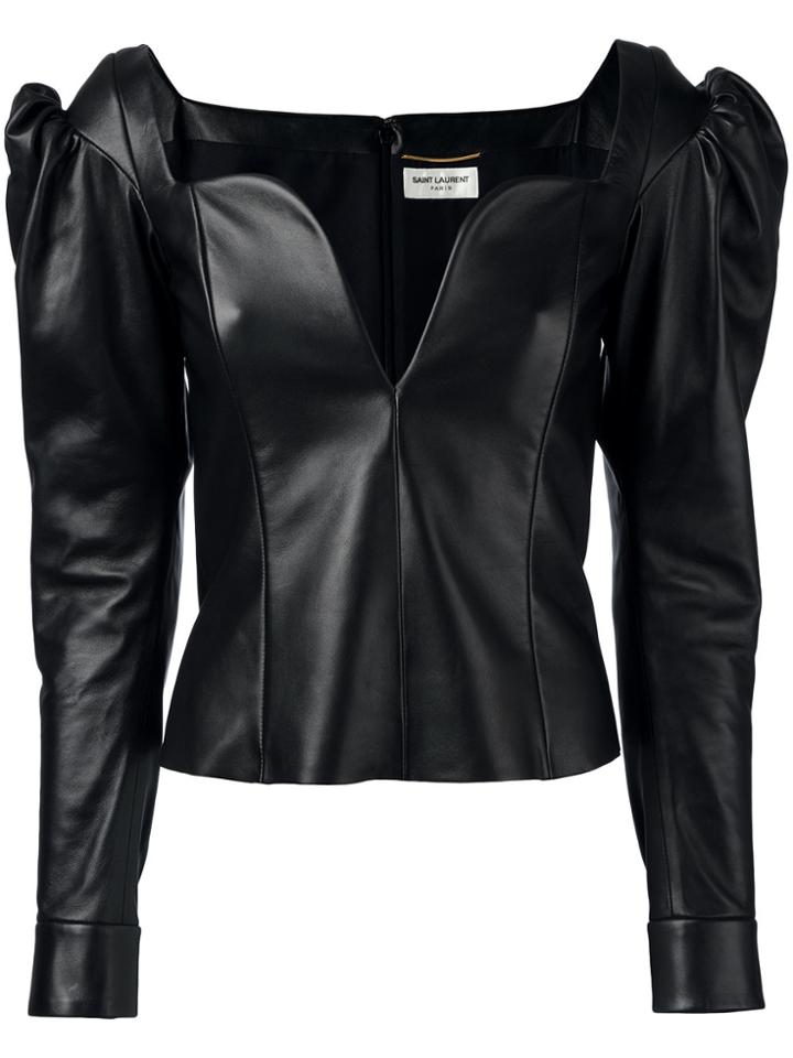 Saint Laurent Sweetheart Leather Top - Black