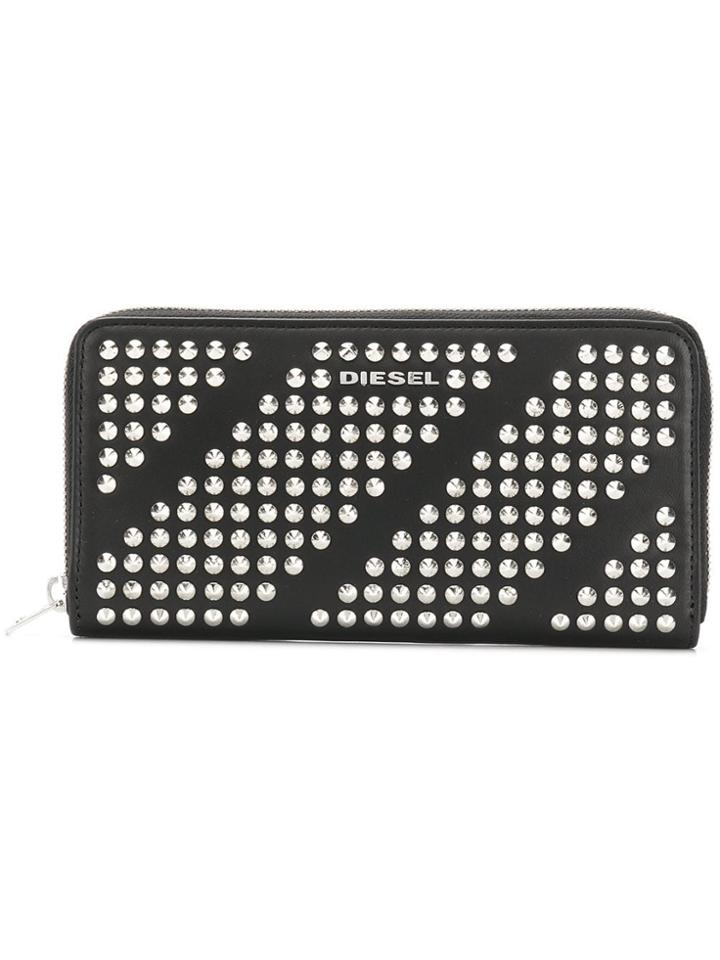 Diesel 24 Zipped Stud Wallet - Black