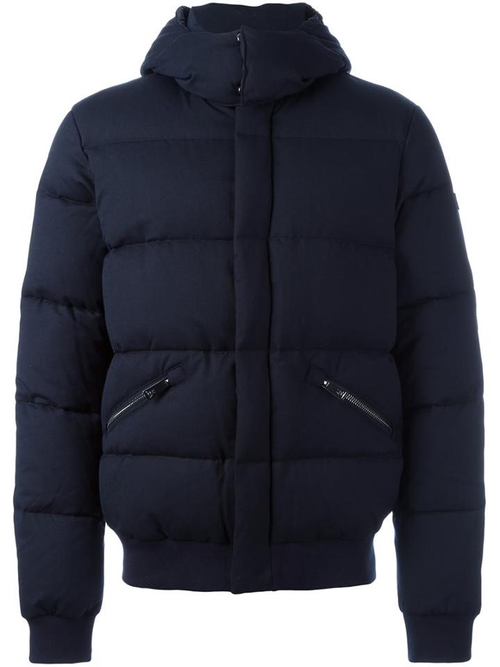 Armani Jeans Hooded Zipped Jacket, Men's, Size: 50, Blue, Feather Down/polyamide/polyester/wool