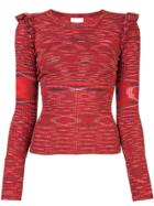 Cinq A Sept Patterned Ruffle Detail Sweater - Red