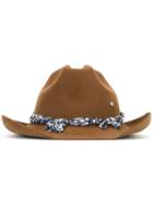 Maison Michel Lucky Cowboy Flower Ribbon Hat, Women's, Size: Small, Brown, Rabbit Fur Felt