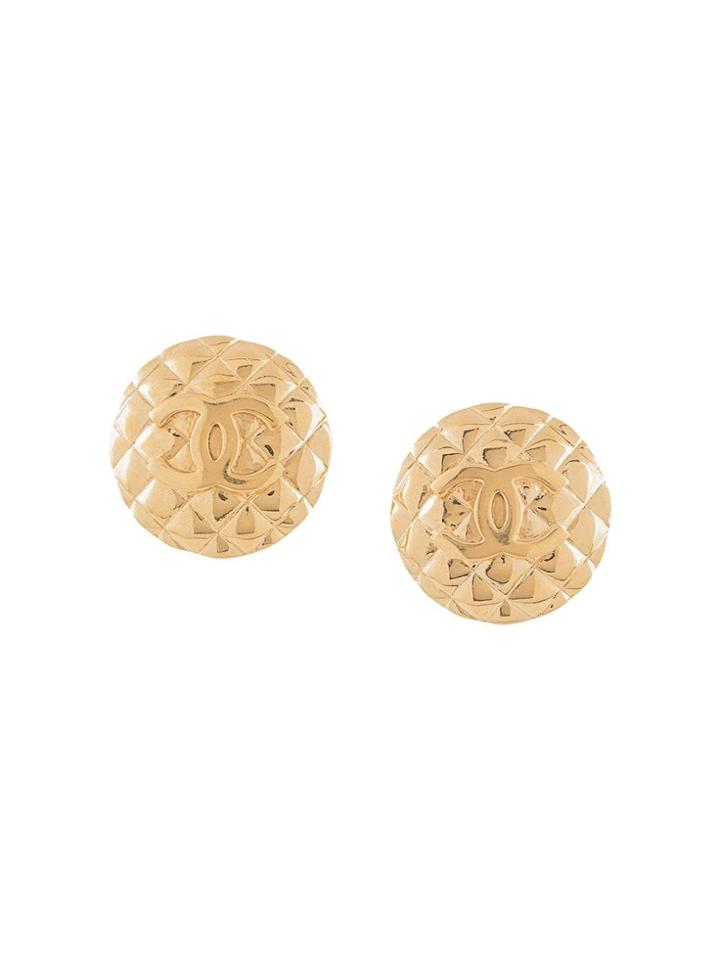 Chanel Vintage Matelassé-effect Cc Earrings - Gold