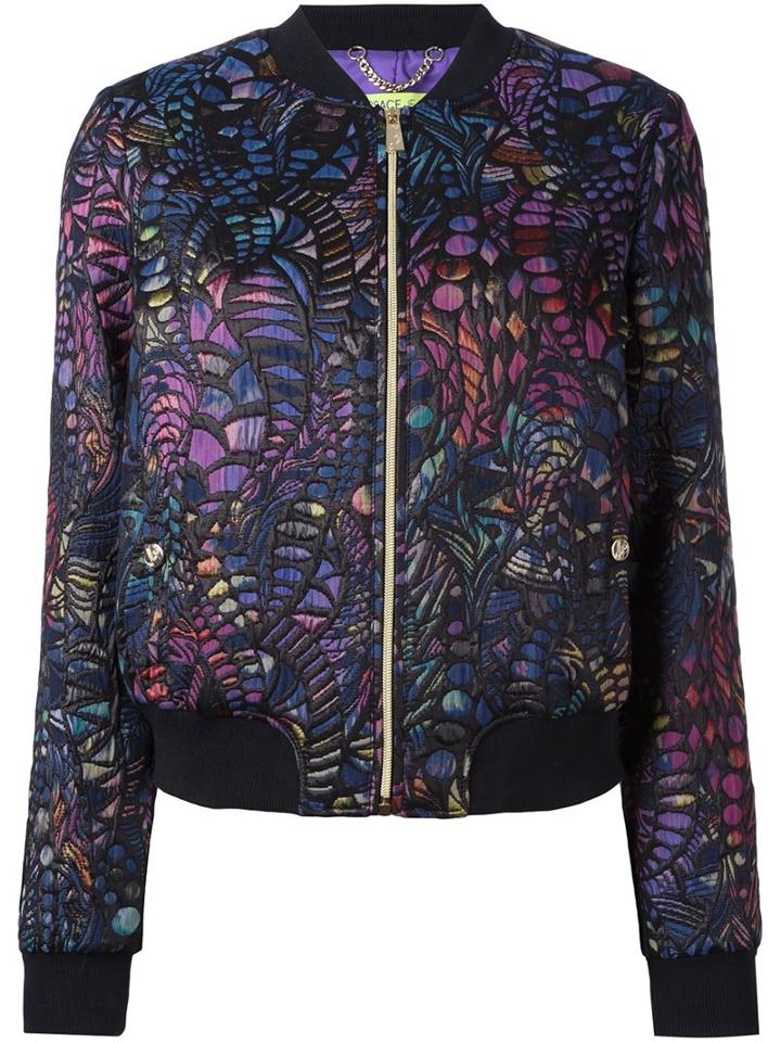 Versace Jeans Jacquard Bomber Jacket, Women's, Size: 42, Black, Cotton/polyamide/polyester/acetate