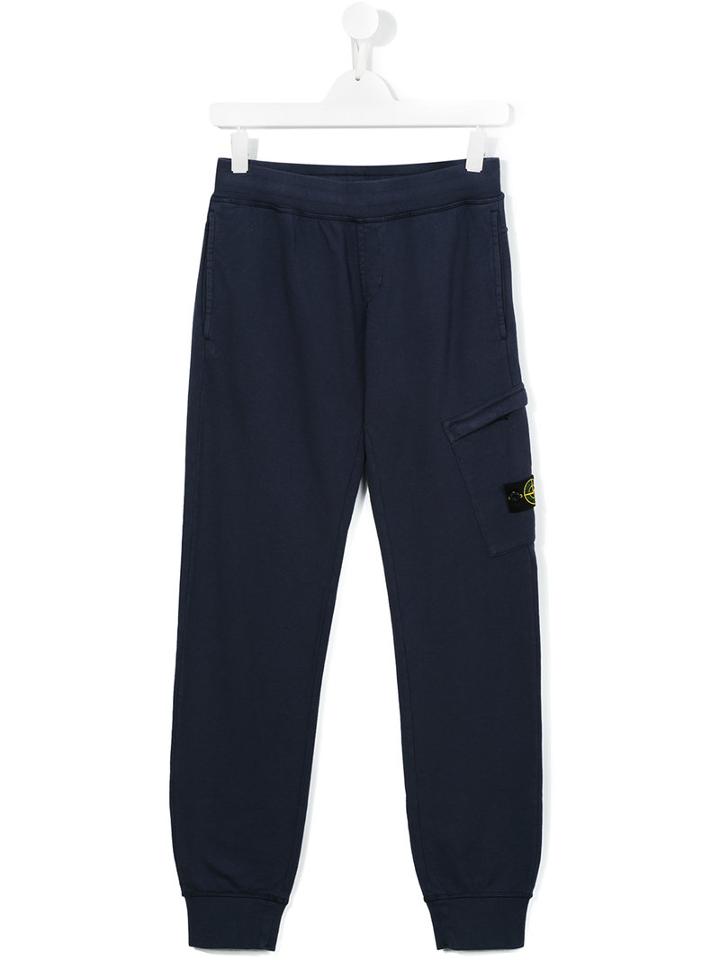 Stone Island Kids Logo Patch Sweatpants, Boy's, Size: 14 Yrs, Blue