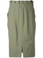 Stella Mccartney - Pleated Pencil Skirt - Women - Cotton/linen/flax/polyamide - 40, Women's, Green, Cotton/linen/flax/polyamide