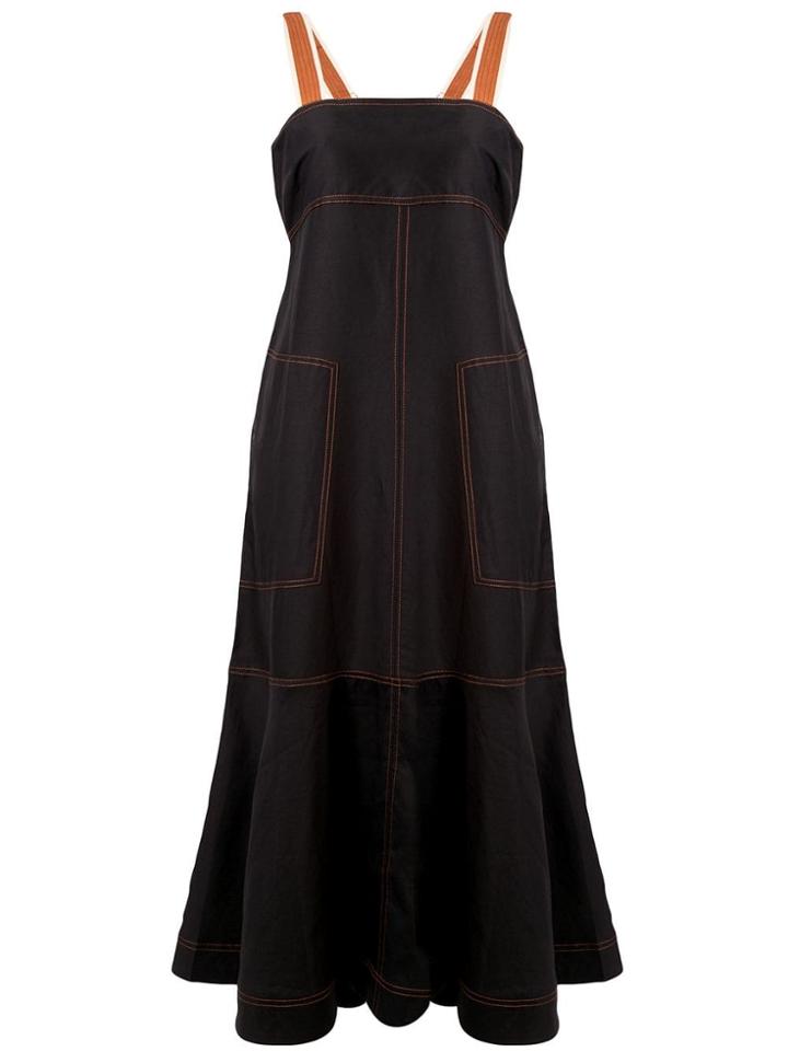 Lee Mathews Contrast Stitching Midi Dress - Black