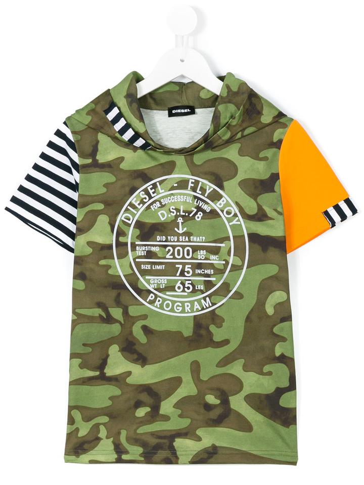Diesel Kids - Camouflage Hooded T-shirt - Kids - Cotton - 8 Yrs, Green
