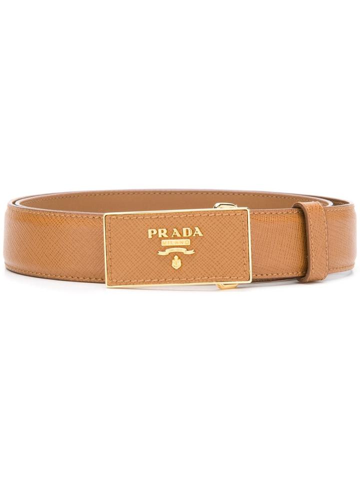 Prada Logo Plate Buckle Belt - Brown