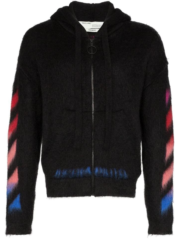 Off-white Logo Print Zipped Hoodie - Black