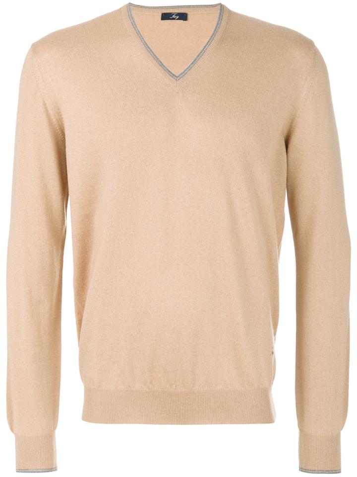 Fay V-neck Jumper - Brown