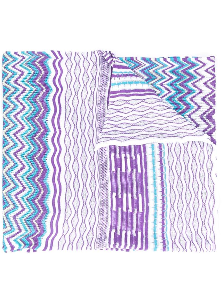 Missoni - Zig-zag Knitted Scarf - Women - Polyester/viscose - One Size, Blue, Polyester/viscose
