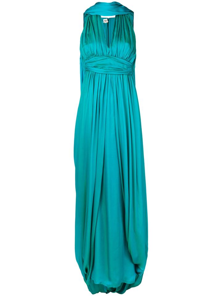 Hermès Vintage Pleated Cape Detail Dress - Blue