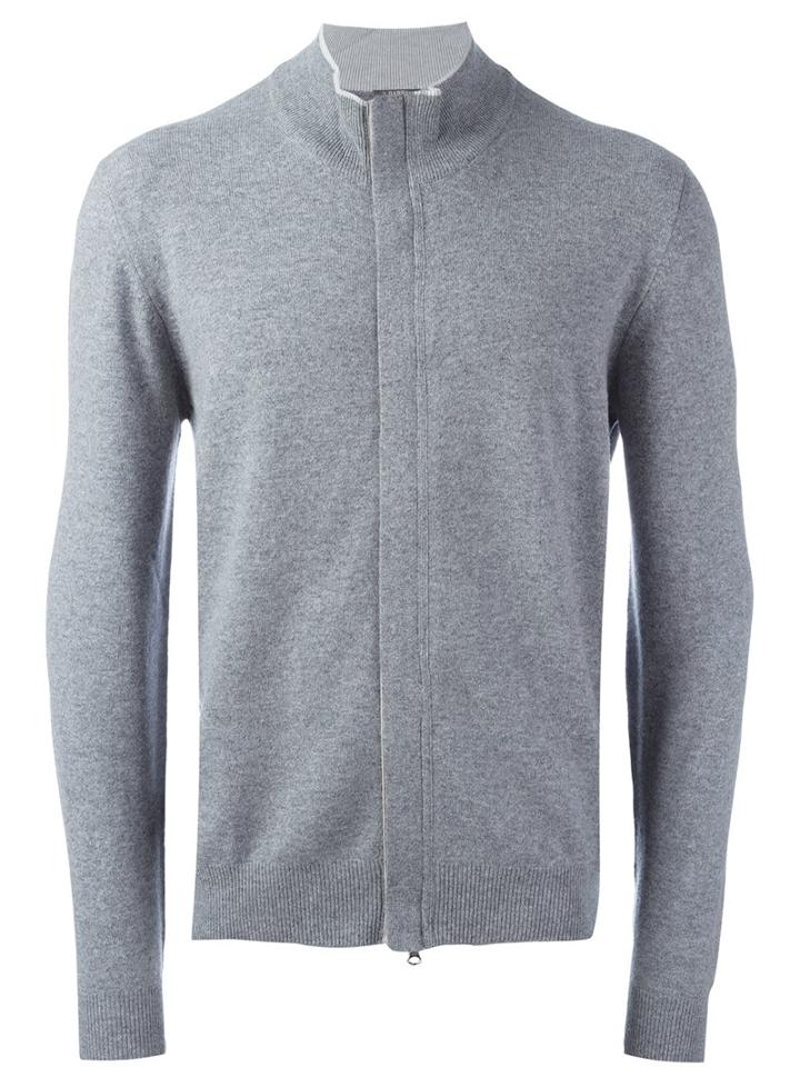 Barba Concealed Zip Cardigan, Men's, Size: 52, Grey, Polyester/polyurethane/viscose/wool