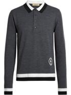 Burberry Stripe Detail Merino Wool Long-sleeve Polo Shirt - Grey