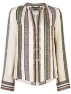 Derek Lam Printed Provincal Striped Kara Blouse With Button Detail -