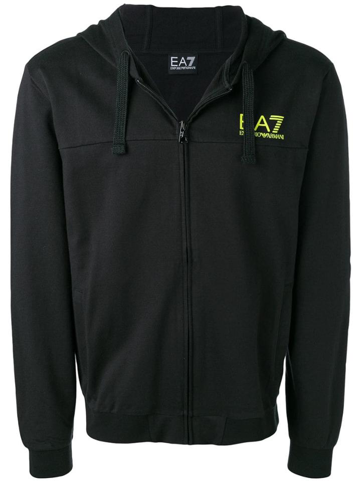 Ea7 Emporio Armani Logo Print Zipped Hoodie - Black