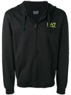 Ea7 Emporio Armani Logo Print Zipped Hoodie - Black