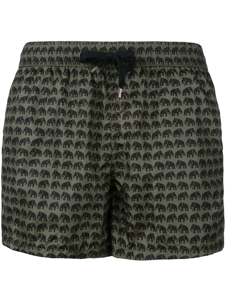 Nos Beachwear - Elephants Print Swim Shorts - Men - Polyamide - M, Green, Polyamide