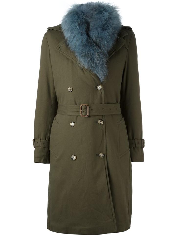 Forte Couture Collar Detail Coat, Women's, Size: 44, Green, Cotton/spandex/elastane/acetate/racoon Fur