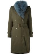 Forte Couture Collar Detail Coat, Women's, Size: 44, Green, Cotton/spandex/elastane/acetate/racoon Fur