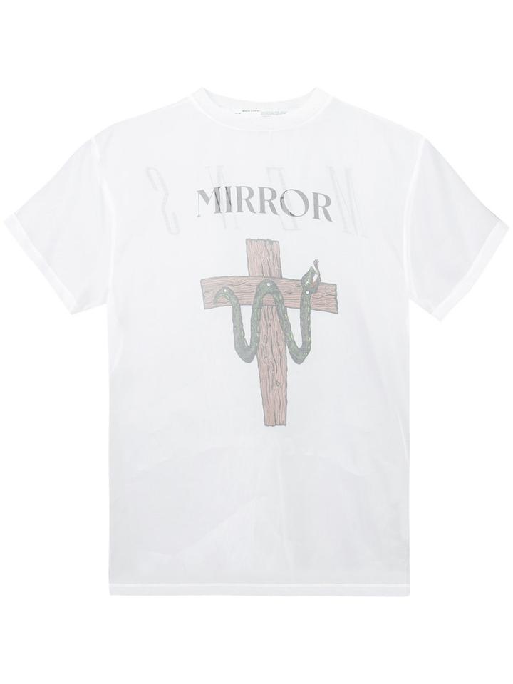 Off-white 'mirror' Print Sheer T-shirt, Men's, Size: Large, White, Silk