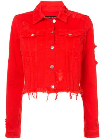 Veronica Beard Distressed Denim Jacket - Red