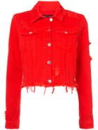 Veronica Beard Distressed Denim Jacket - Red