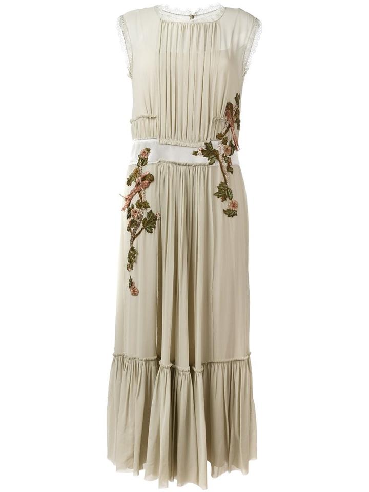Alberta Ferretti Creased Detailing Embroidered Dress, Women's, Size: 40, Nude/neutrals, Silk/acetate
