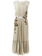 Alberta Ferretti Creased Detailing Embroidered Dress, Women's, Size: 40, Nude/neutrals, Silk/acetate