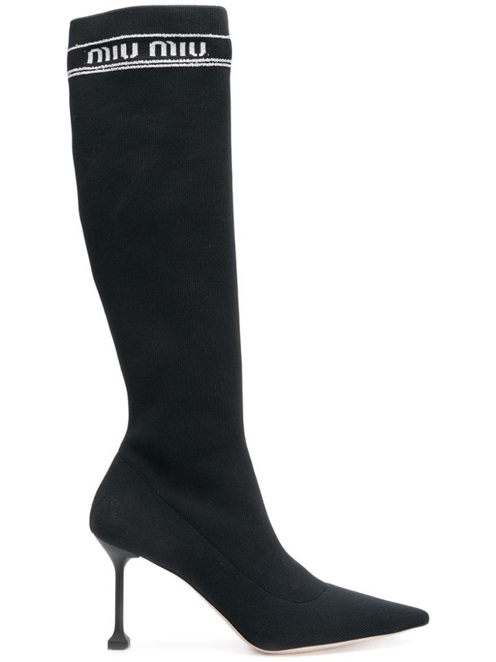 Miu Miu Knee High Sock Boots - Black